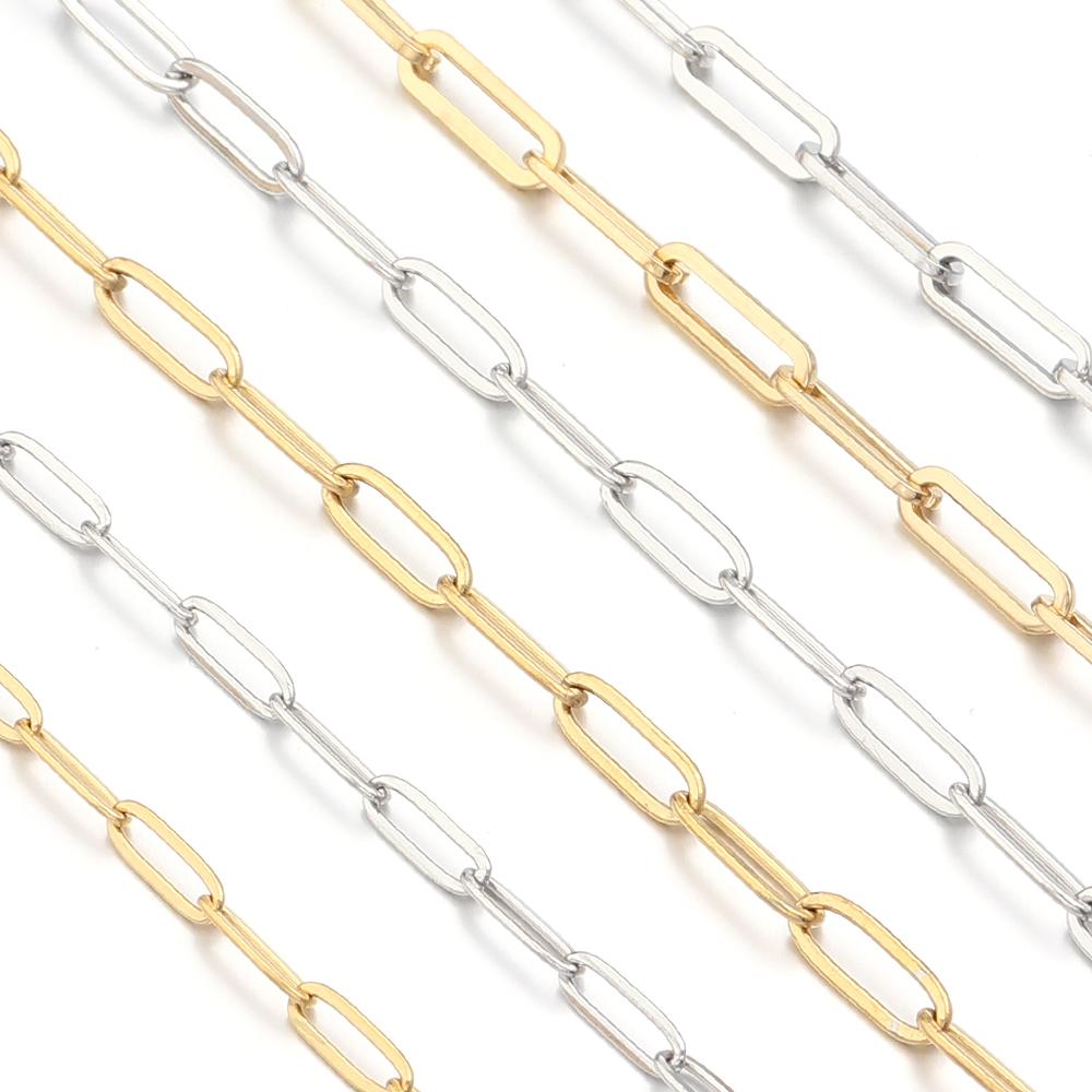 1 Meter Stainless Steel Paperclip Chain Gold Steel Color Link Chains For Jewelry Making DIY Handmade Necklace Bracelet Materials
