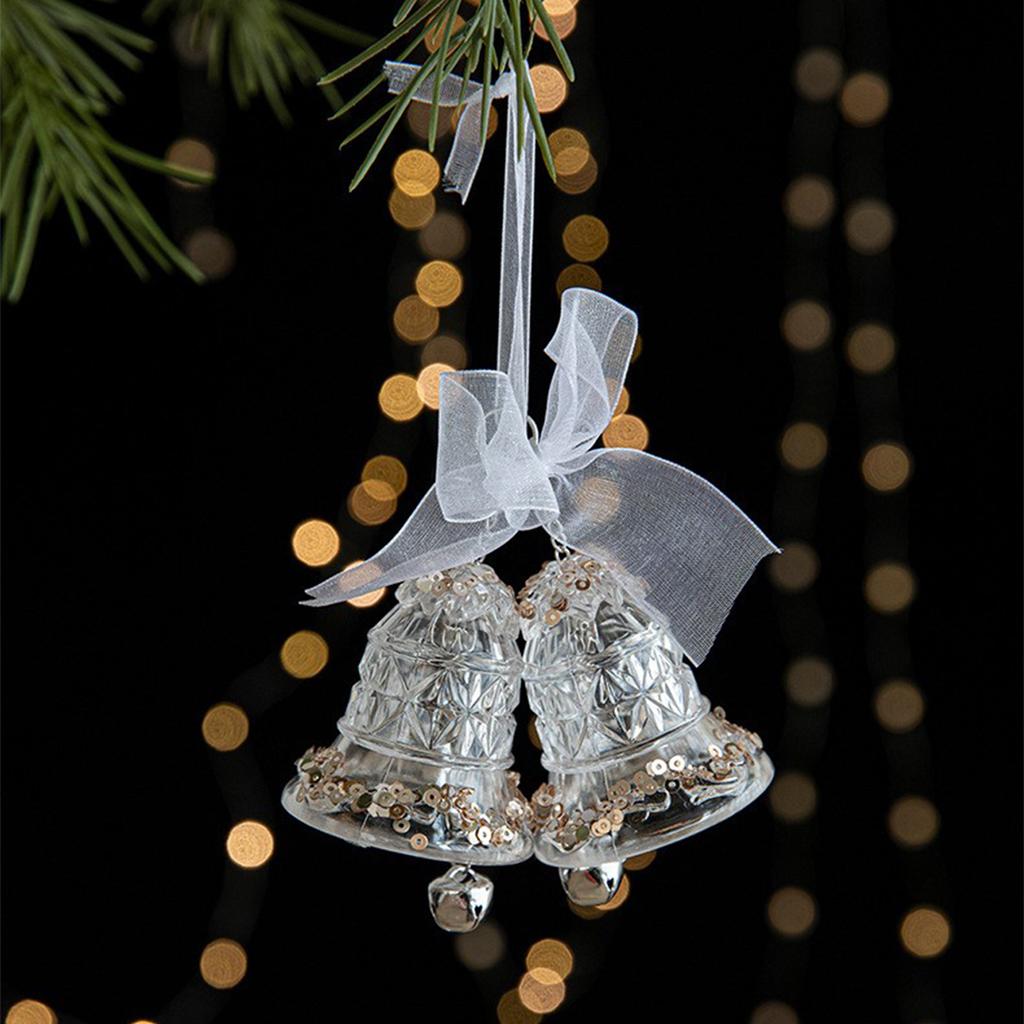 5 Pcs Set White Glitter Acrylic Snowflake Ornament Set Hanging Glitter Snowflake Bells Pendant Festival Tree Decor