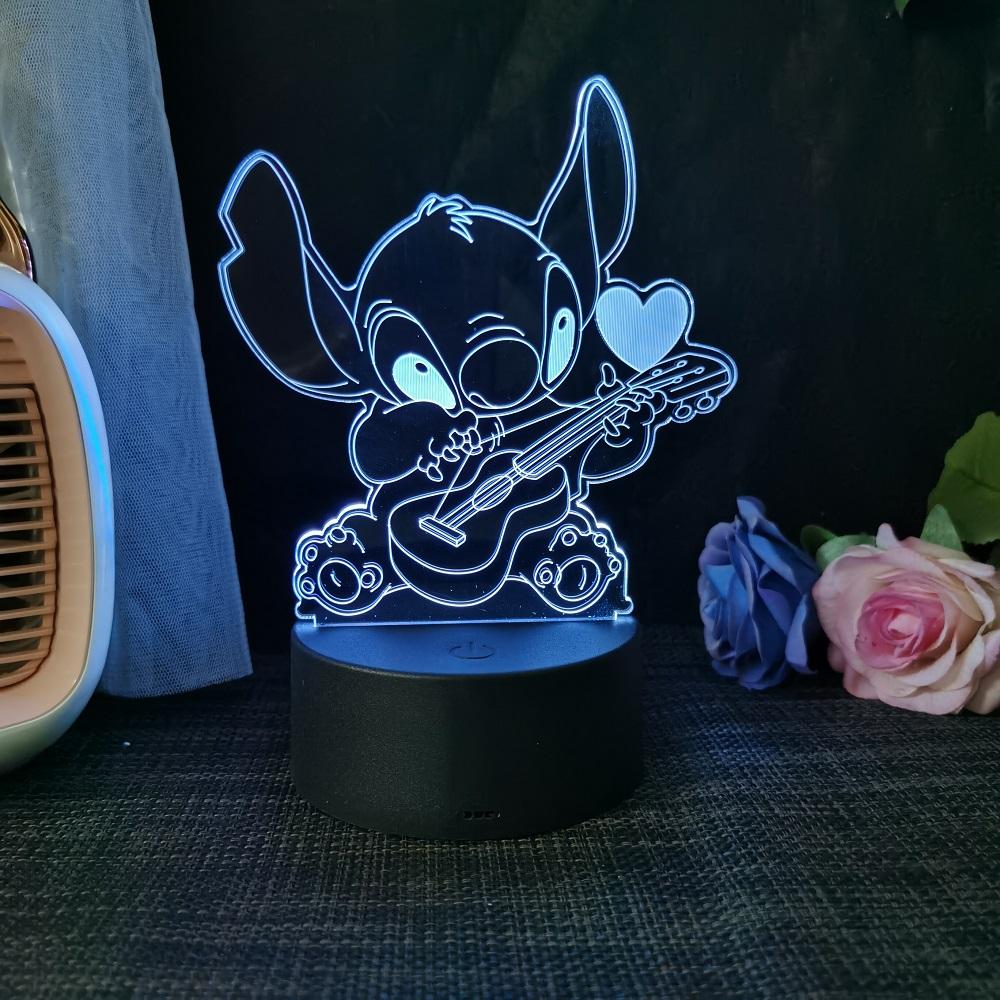 Stitch 3D Acryl Illusion Nachtlicht 16 Farbwechselnde Dekorationslichter Mit Fernbedienung Weihnachten Geburtstag Dekoration Geschenk