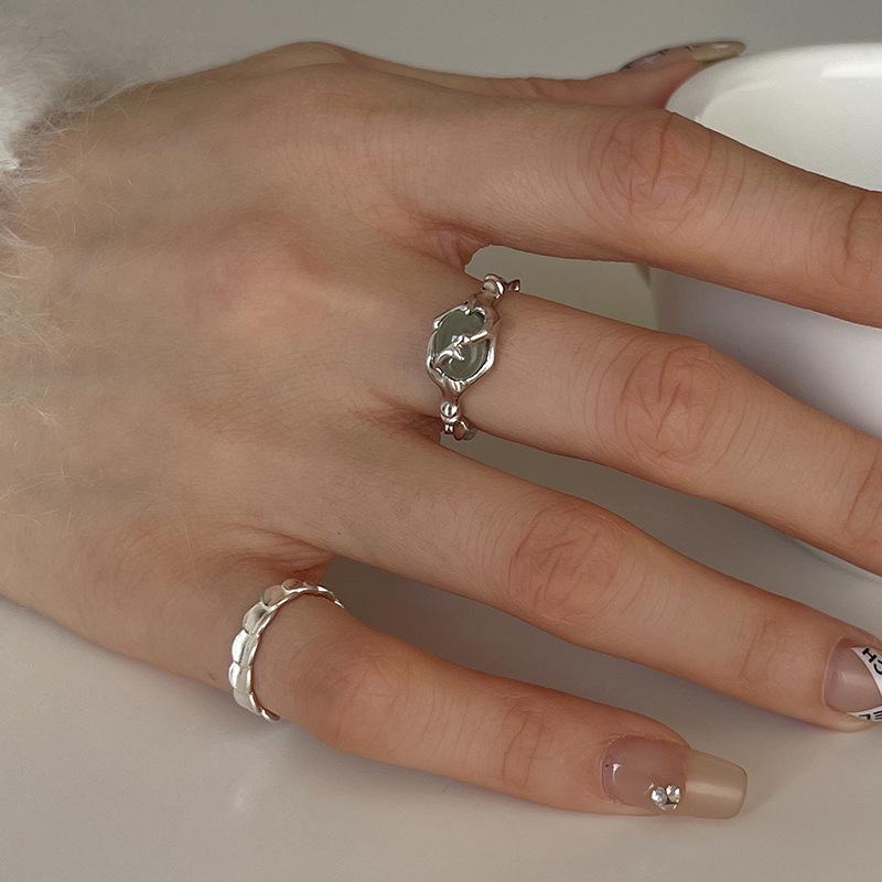 S925 Sterling Silver Bamboo-Inspired Jade Ring for Women - Fashionable and Versatile Design