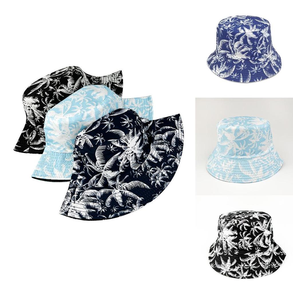 Palm Tree Fisherman Hat With Large Brim 100% Polyester Windproof Waterproof Sun Protection For Summer