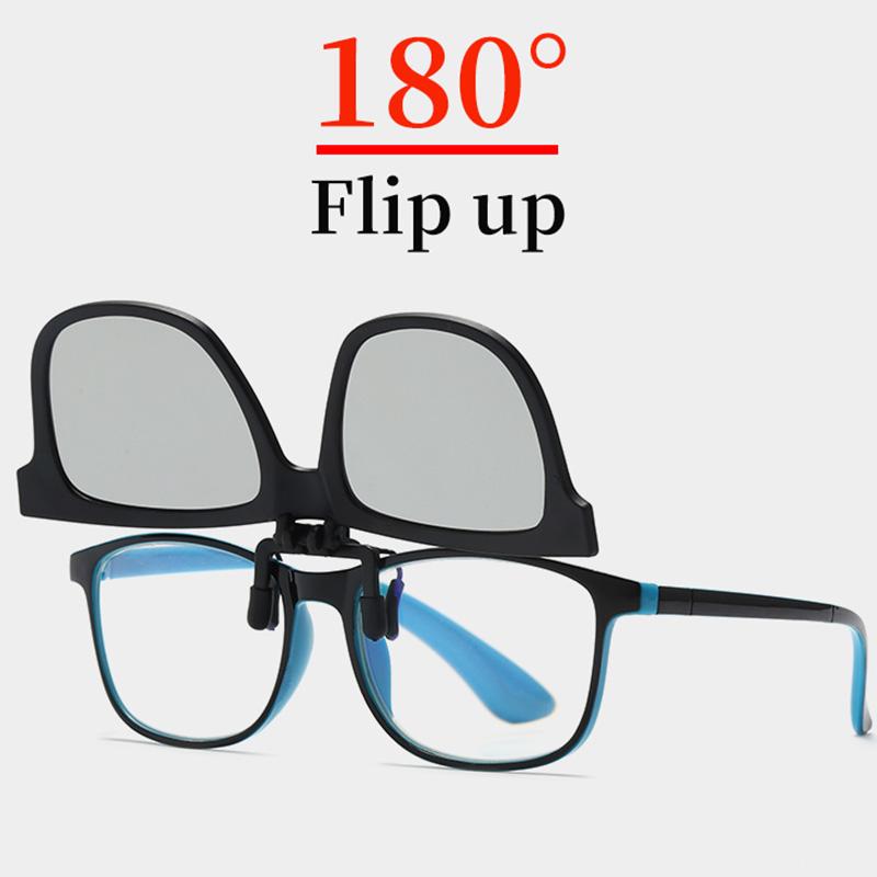 Dziecięce spolaryzowane okulary przeciwsłoneczne typu clip-on z odchylanymi soczewkami fotochromowymi, antyodblaskowe, kwadratowe okulary w stylu vintage