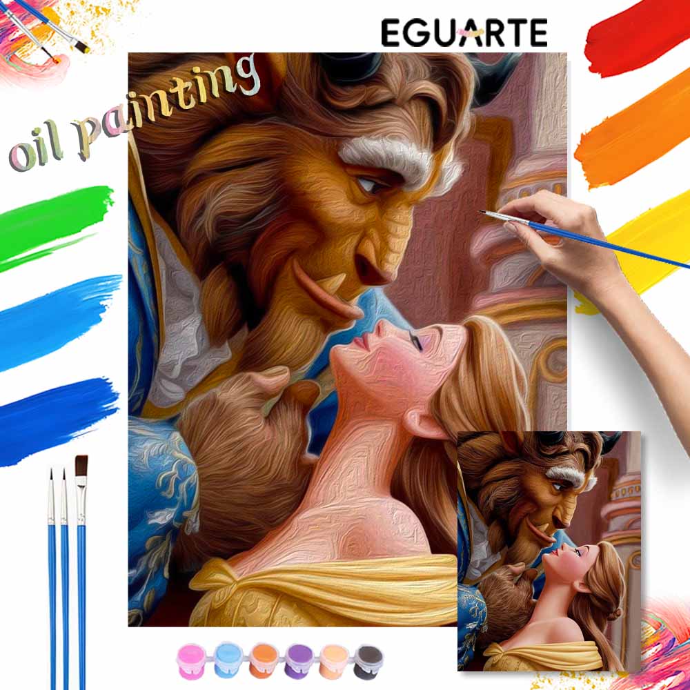 Disney Beauty and the Beast oil paint by numbers painting kit handmade diy home decor gifts wall art canvas romantic love decor