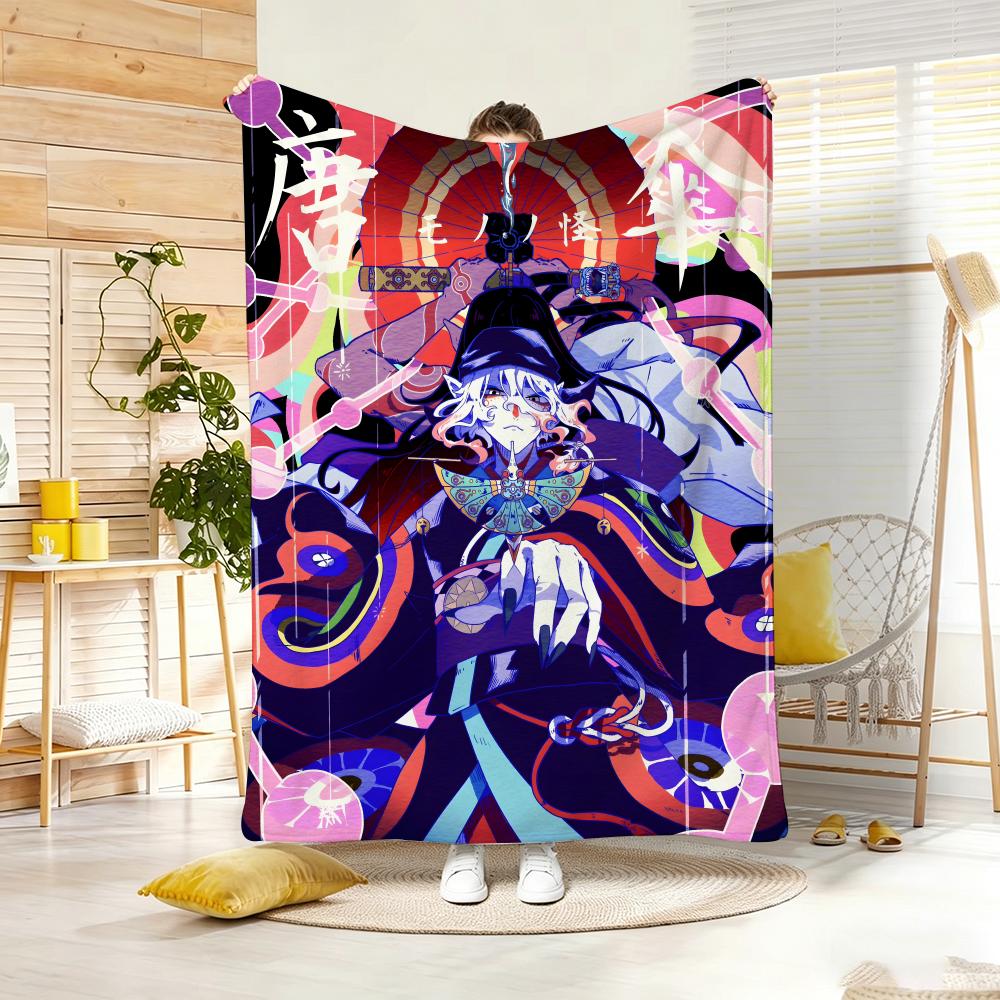 Ukiyo e style Yokai Anime M-Mononokes Throw Lightweight 240g Flannel Blanket Soft Skin-friendly for Summer Cooling
