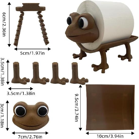 Cute Animal Toilet Paper Holder - Sturdy PLA Bathroom Tissue Roll Stand (Cat, Pig, Frog, Dog Designs) (Frog)