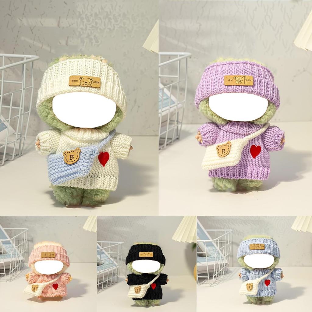 FTADI Doll Clothes, Doll Replacement Clothes (Doll Not Included), Handmade Crochet 4-Piece Doll Accessories Set, Premium Clothes - Heart-Shaped