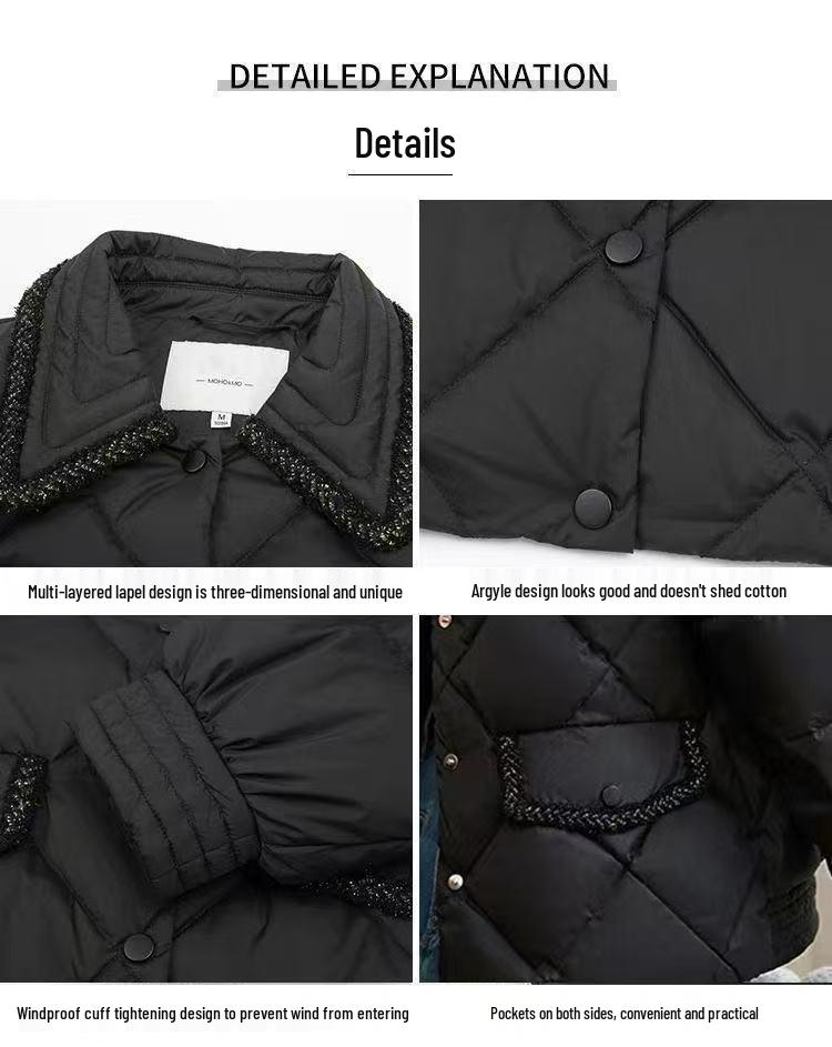 Women's Stylish Diamond Pattern Short Down Jacket - Winter Loose Thickened Coat, 2025 New Style for Petite Sizes.