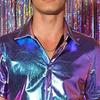 Men's Shiny Metallic Shirt Short Sleeve Lapel Shirt Sparkling Disco Outfit for Stage Performance Nightclub Dance Party Bar