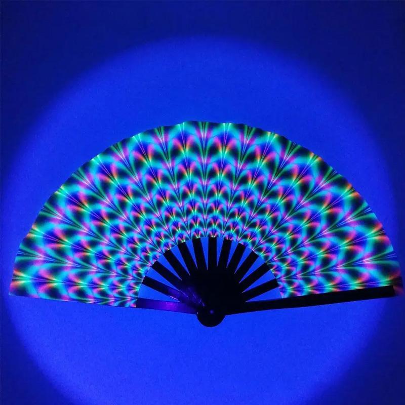 1PC Hand Rave Fan Large Music Festival Fan Gifts Folding Fan Colorful Foldable Fan 33cm