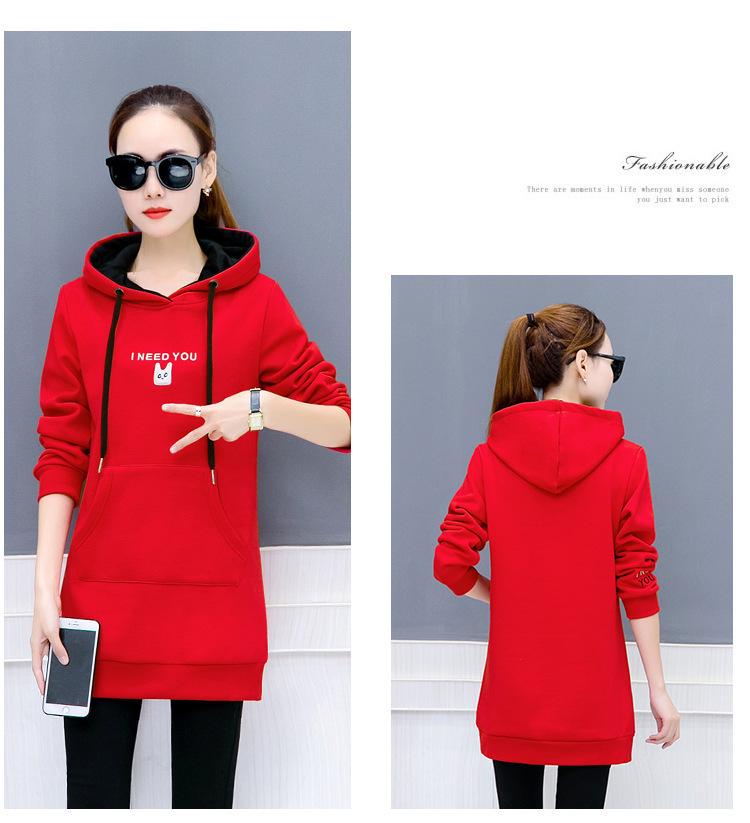 Women's Hooded Long Sleeve Tunic Hoodie Oversized Elegant Commuter Letter Embroidery Fleece Lined Mid Length Sweatshirt