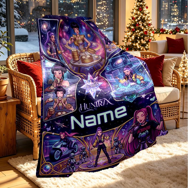 Individuelle Namenspersonalisierte Kpop Dämonenjäger Druckdecke, Heimdekoration, Schlafzimmer, Sofa, Camping, Couch, Geschenke für Geburtstag Weihnachten