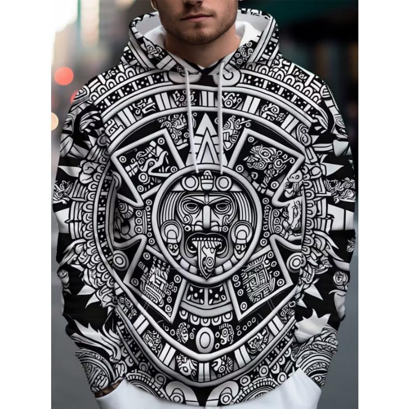 Men's trendy street hooded sweatshirt with printed design, featuring a hood strap. Suitable for daily outings and casual gatherings.