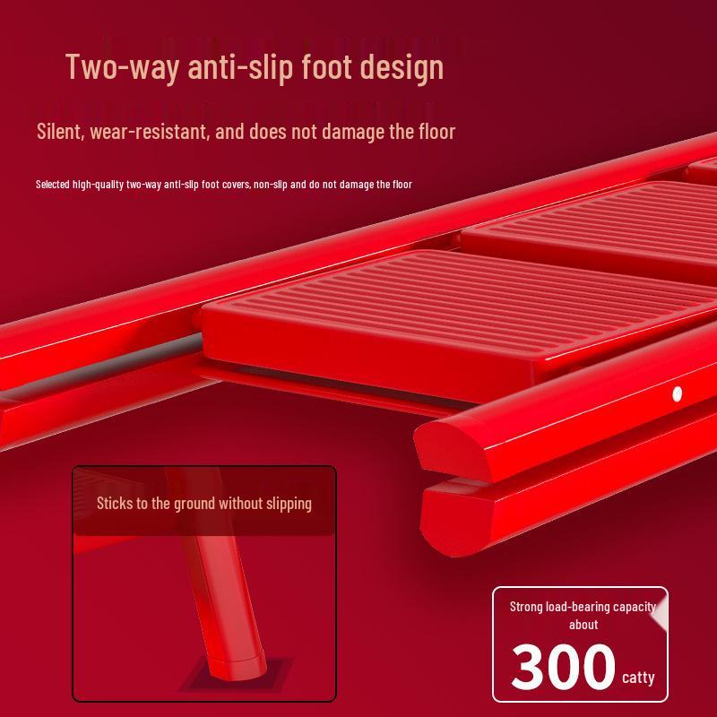 Lightweight Multifunctional Festive Red Three-Step Folding Ladder with High-Grade Anti-Slip Steps for Home Storage.