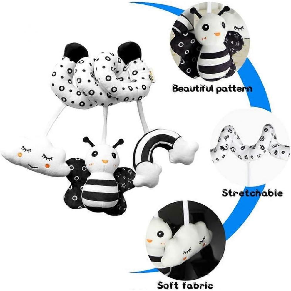Spiral Pram Hanging Toys for Babies,Black and White Pram Toys,Spiral Activity Hanging Toys Car Seat Toys,Wrap Around Crib Sensory Early Educ