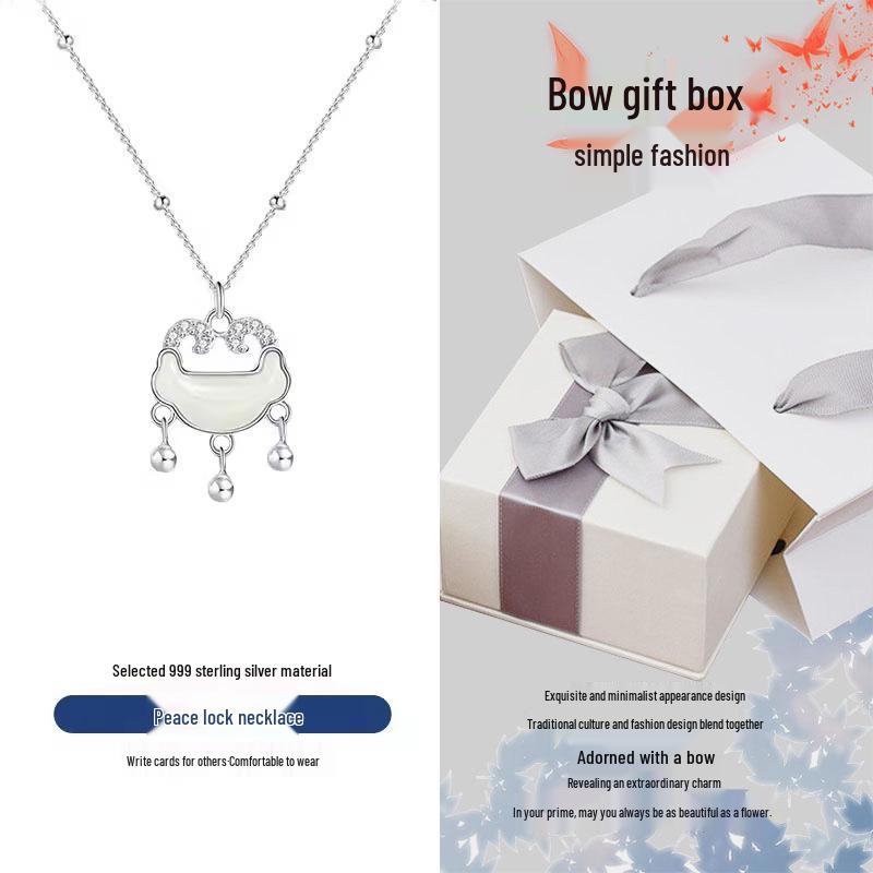 

Женское ожерелье из хотанского нефрита: Кулон-замок мира из стерлингового серебра 999 пробы, Универсальная цепочка для ключицы, Идеальный подарок на день рождения для девушки