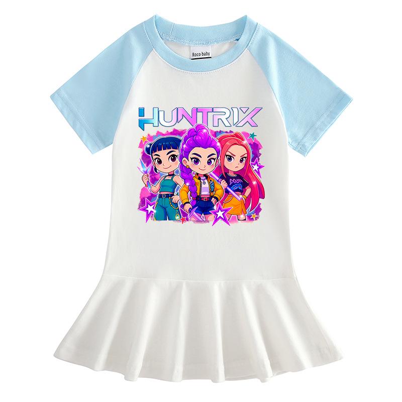 Kpop Witcher Girls Pleated Cartoon Dress - Stylish Short-Sleeve Summer Skirt for Children