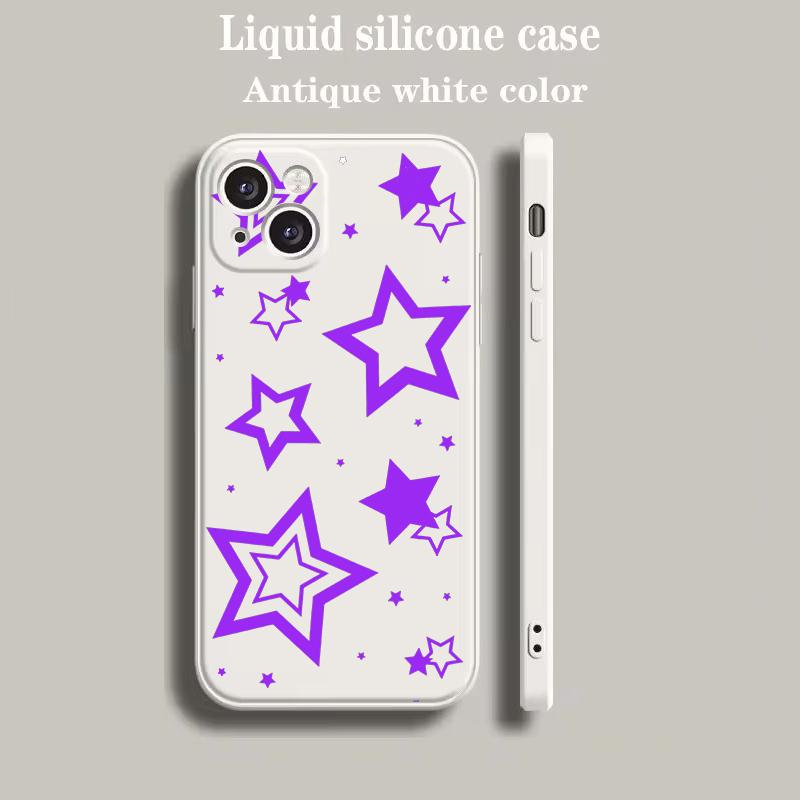 Luxury Color Phone Case For iPhone 18 15 14 13 12 mini 11 Pro Max XS X XR SE 7 8 Plus soft Silicone Beige Cover Style Stars Pattern