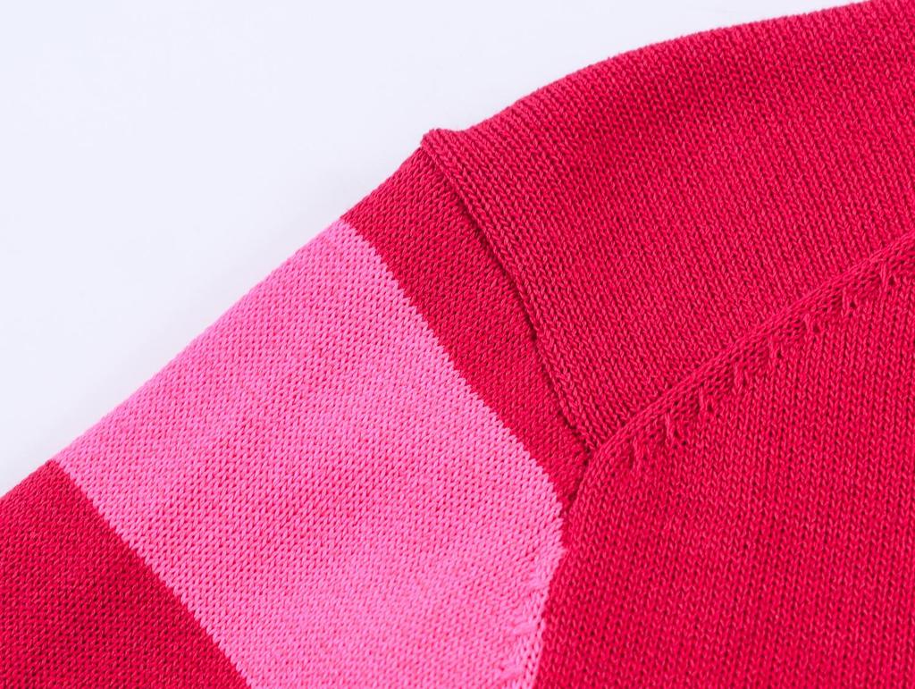 European Style 2026 Spring Women's Loose Color Block Knit Cardigan