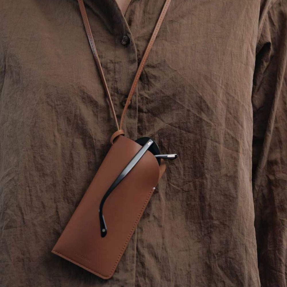 Halter String Chain Pu Leather Eyeglasses Case Korean Style Sunglasses Storage Clip  Travel