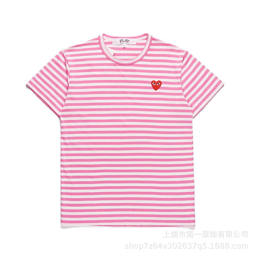 Spring and summer men's and women's same fashion trend striped Rei Kawakubo love printed crew neck T-shirt versatile