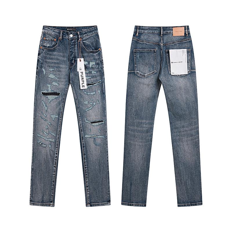 Purple Brand Ink Printing Meichao High Street Retro Ripped Casual Trend Denim Horn Pants Small Feet