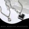 Light Luxury Black Mosaic Love Double-layer Titanium Steel Necklace Men and Women Stacked Wind Fashion Sweet and Cool Accessories