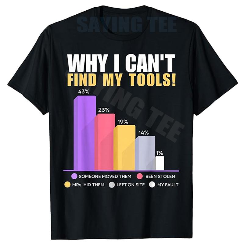 Funny Builder HandyUnisex Novelty Gifts Why I Cant Find My Tools TShirt Y2k Electrician Plumber Joke Saying Tee Lost Tools
