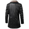 Men's Solid Color Button Pocket Work Wear Plus Velvet Leather Jacket Men's Casual Long Coat