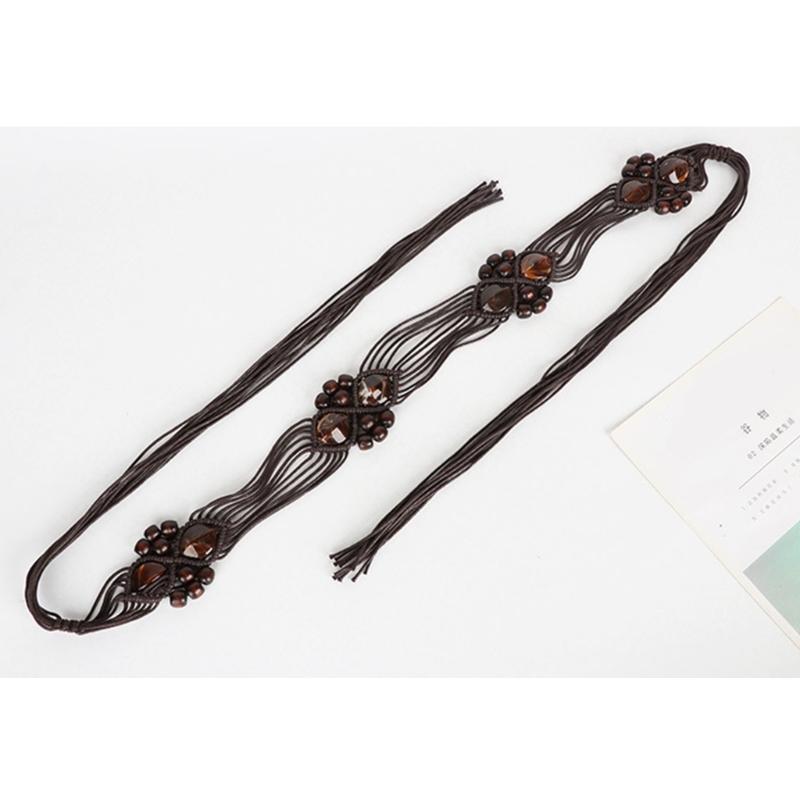 DIY Bohemian Wooden Bead Waist Rope Braided Tassels Belt Ethnic Style Belts