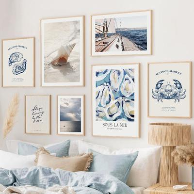 Ocean Sailboat Beach Shell Crab Conch Landscape Posters And Prints Wall Art Canvas Oil Painting Pictures For Living Room Decor