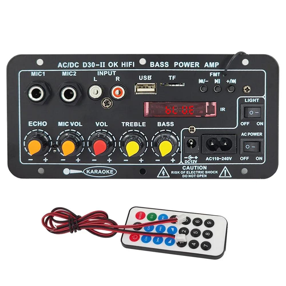 110V 220V 12V digitální deska zesilovače Bluetooth Subwoofer Duální mikrofon Karaoke zesilovač Reproduktor Domácí kino 30W DIY
