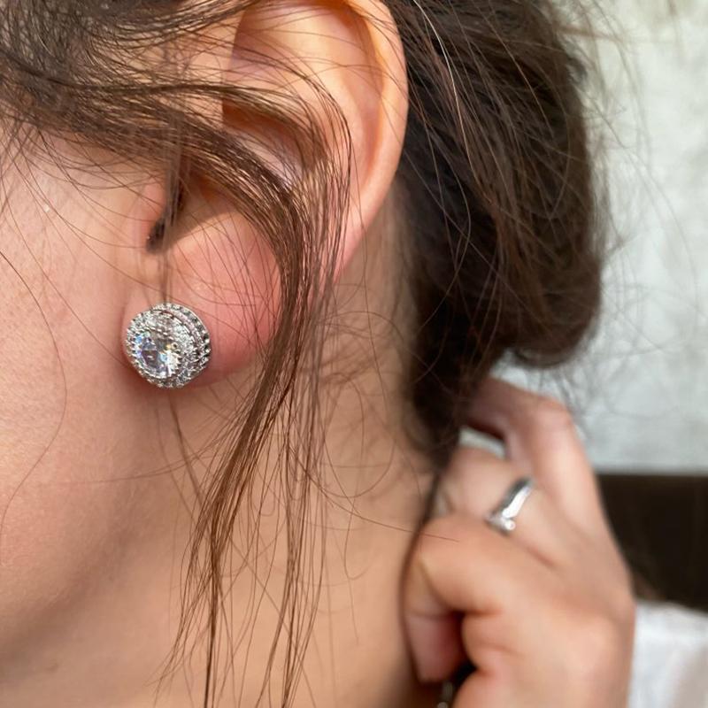 Steampunk Trend Jewellery For Women Iced Out Zircon Hip Hop Men Piercings Stud Earrings Round Gold OHE003