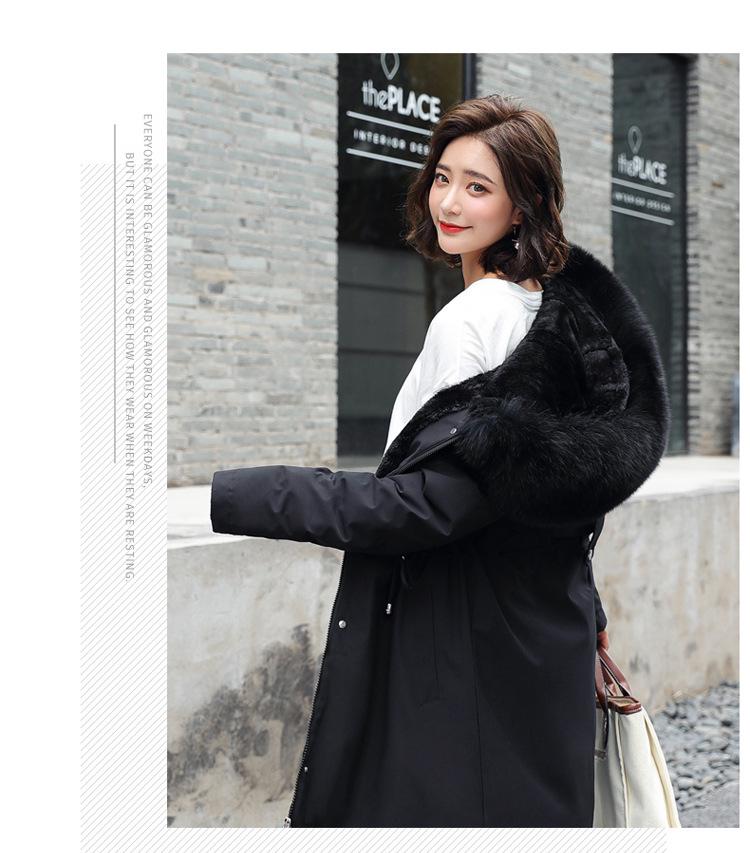 2025 Winter Women's Mid-Length Fur Collar Cotton Coat with Velvet Padding
