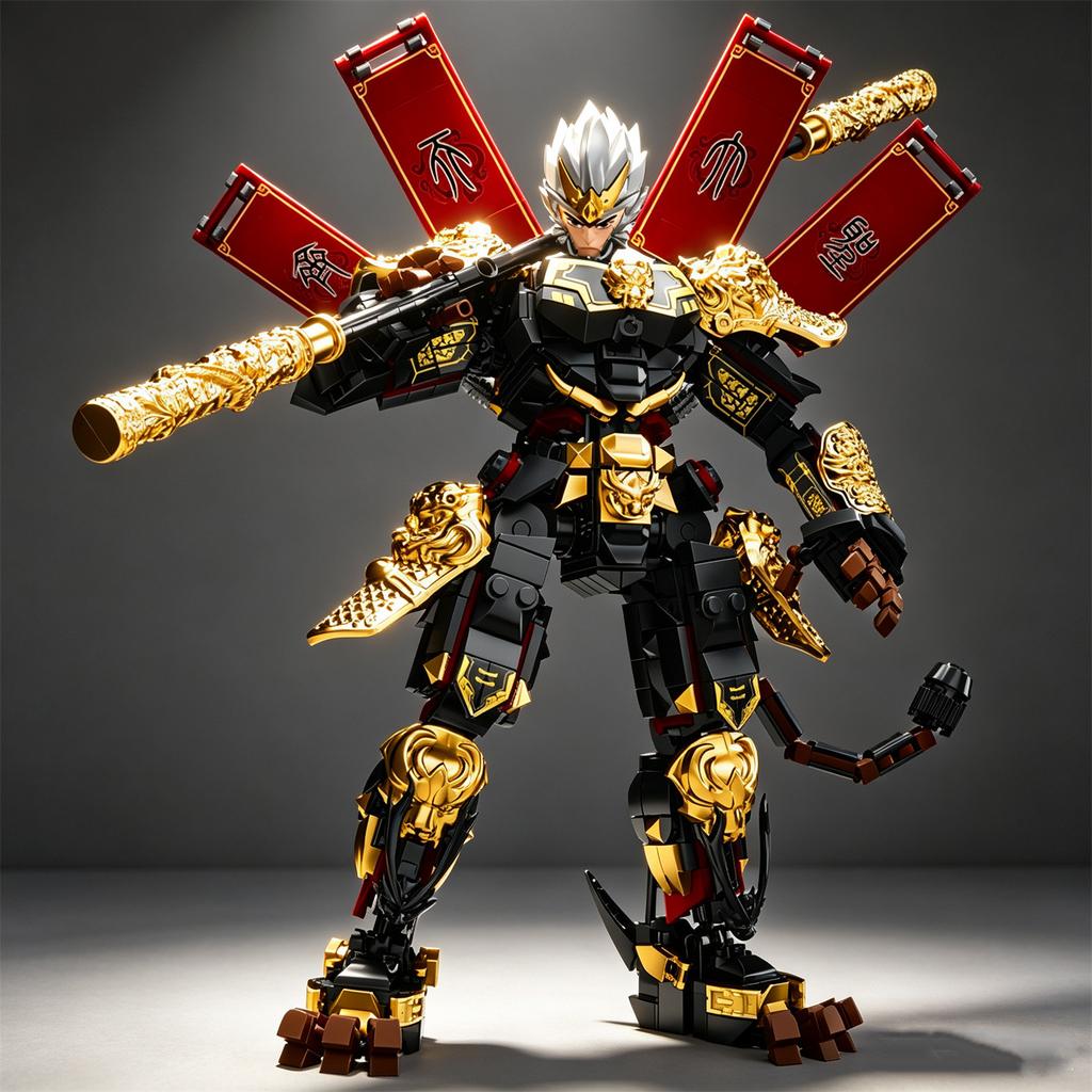 Journey to the West: Sun Wukong Mecha Blue Dragon Transformable Robot Building Block Model, Six-Eared Macaque Hand Toy