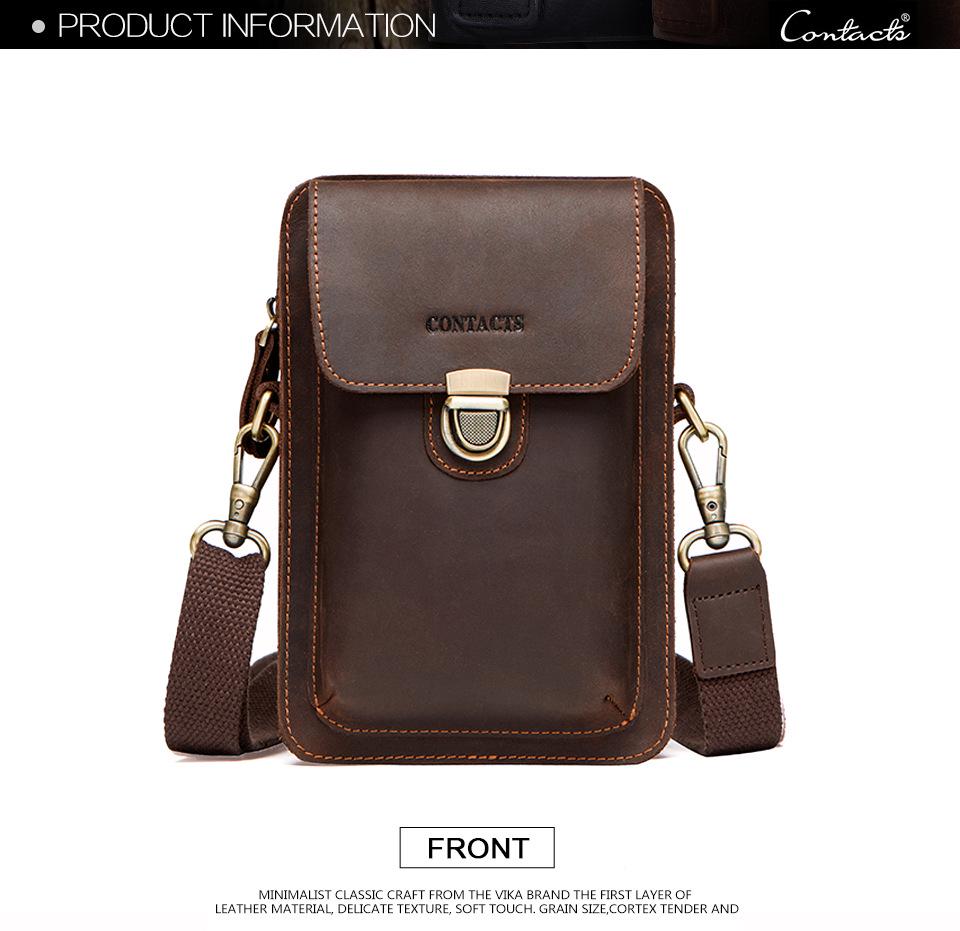 Men's Retro Crazy Horse Leather Crossbody Phone Waist Bag