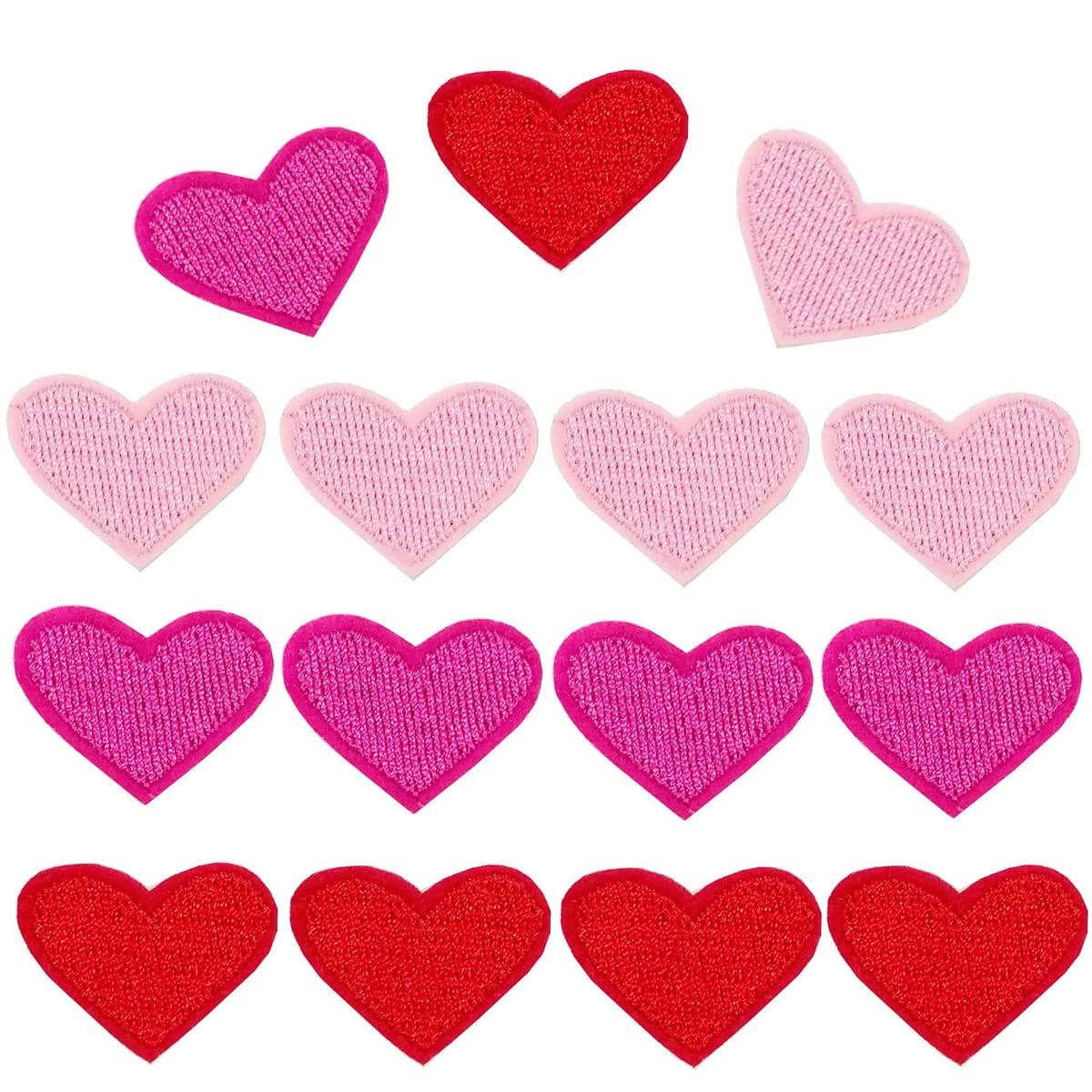 WATASHINO Iron Patch Heart Set of 15 Girls Applique Embroidery Red Pink