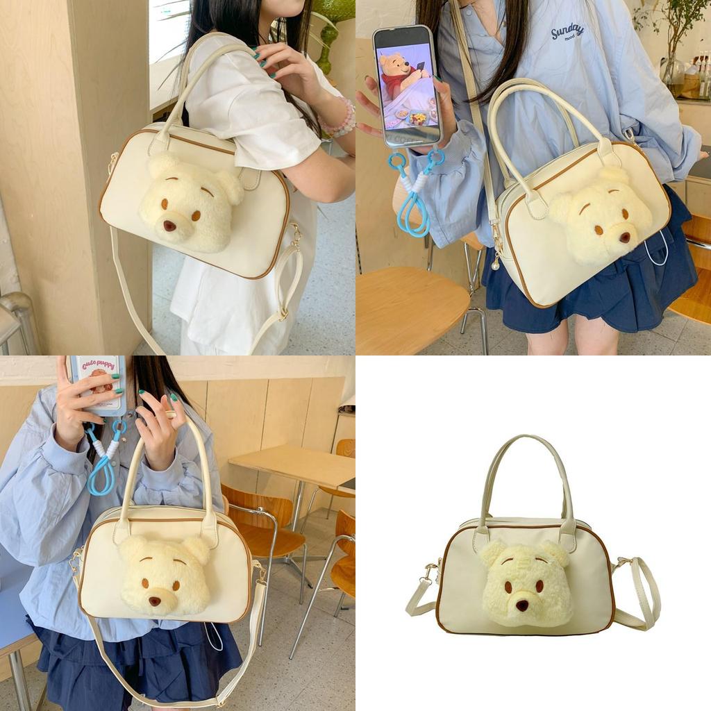 Peluche Orsetto Pooh Decorazione Borsa Tote da Donna con Scomparto Trasparente per Uso Quotidiano Casual