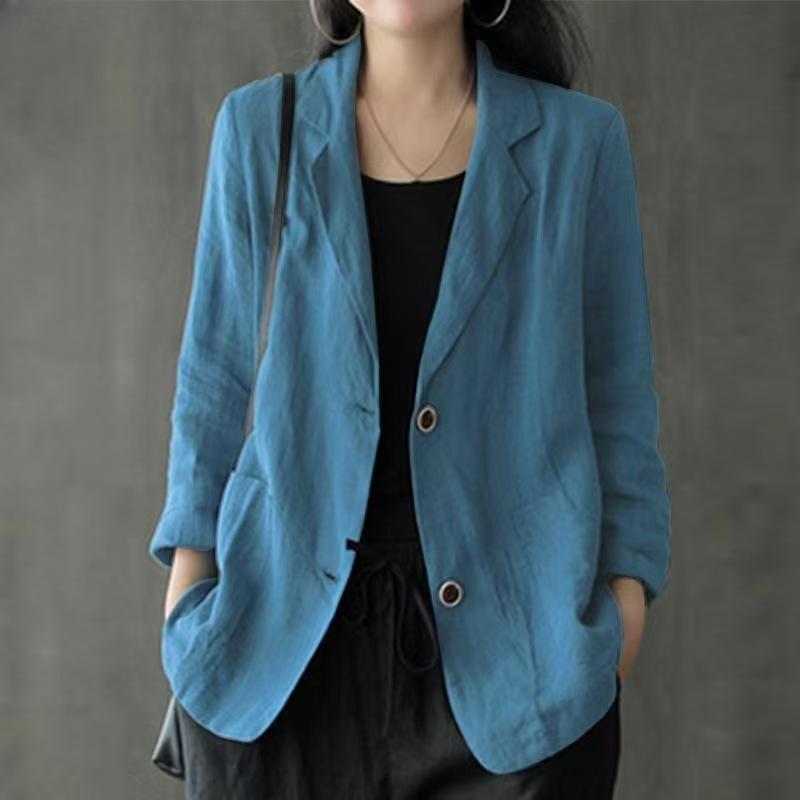 Blue linen long sleeved retro artistic casual suit jacket L синий