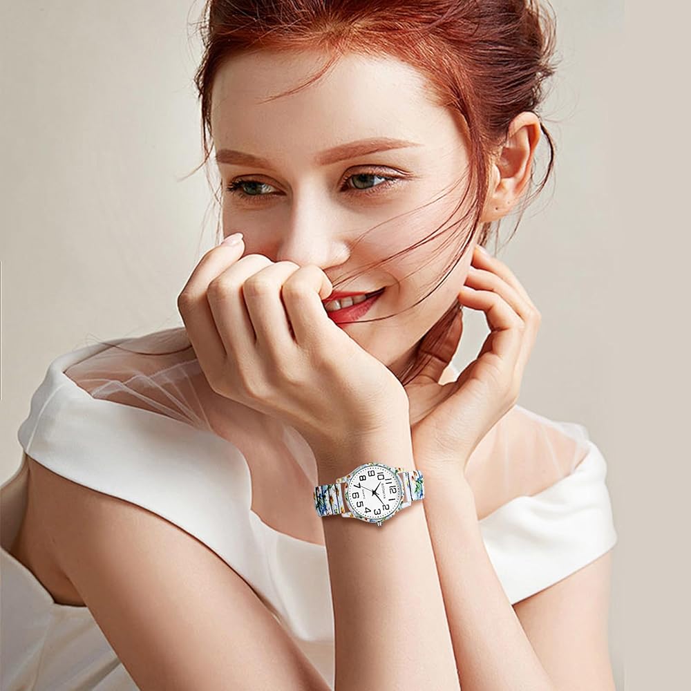 "Fashionable Women's Analog Floral Antique Watch Waterproof Stainless Steel Band"