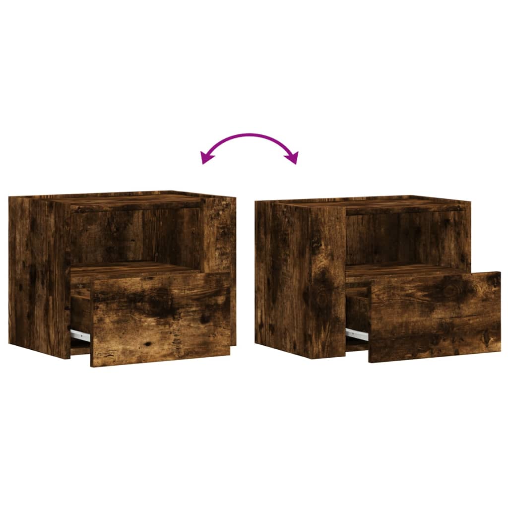 Wall Mounted Nightstand in Smoked Oak Finish 45 x 30 x 35 cm