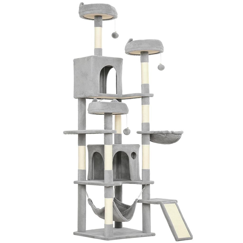 Cat Tree, 192 Cm Large Multi-Level Cat Tower for Indoor Kittens with 8 Scratching Posts, 3 Plush Beds, 2 Hammocks