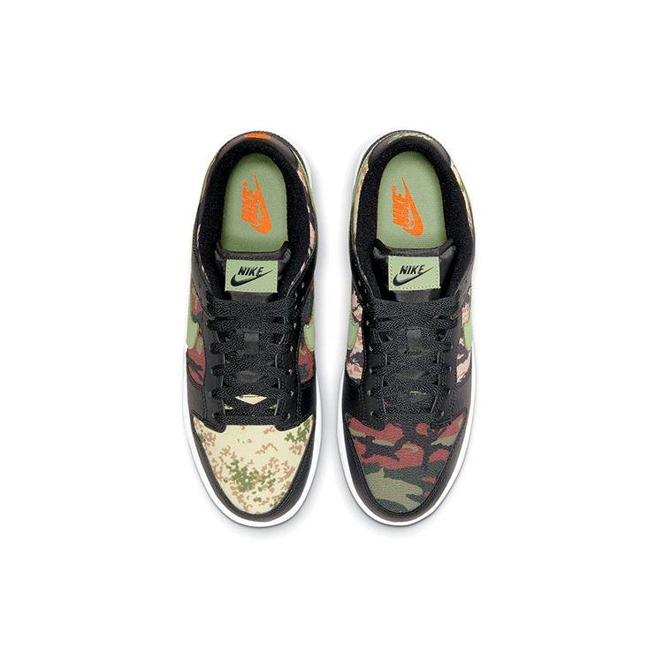 Nike Dunk Low SE Schwarz Multi-Camo Herren-Sneakers Ölgrün Weiß Total-Orange DH0957-001