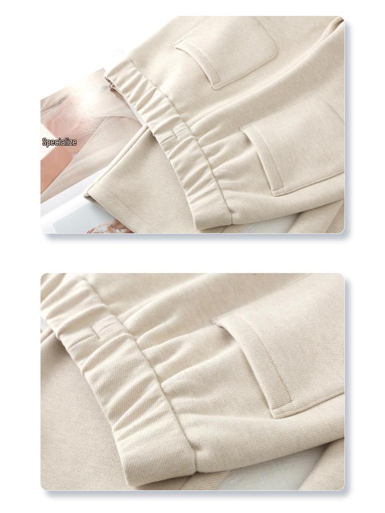 2024 Women's Gray Wool Wide-Leg Pants: Soft, Fleece-Lined, Thickened for Autumn/Winter