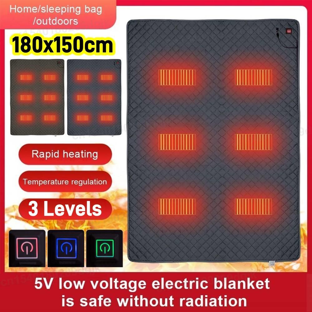 USB Electric Heating Pad Electric Blanket Outdoor Camping Heated Mat Sleeping Thermal Pad Winter Foot Warmer Pad 180x150cm