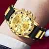 4PC Golden Men's Watch Set Fashionable and Versatile Quartz Watch Bracelet Necklace Ring Set Perfect Gift for Friends or Dad
