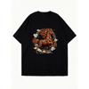 Oversized T Shirt Black Horse Pattern With Traditional Design For Casual Wear