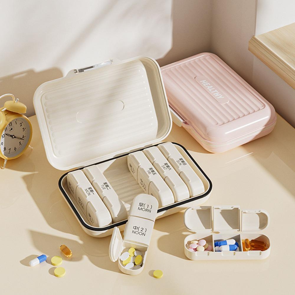 Large Capacity 7 Day Pill Box Sealed Pill Storage Box Portable Pill Container  Office