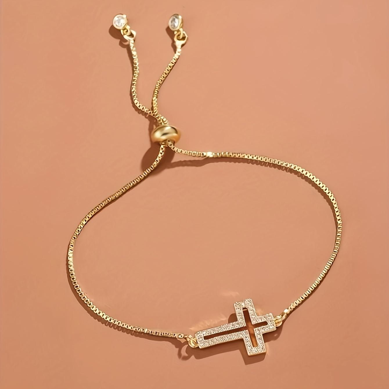 

Ladies Elegant Water Crystal Cross Chain Bracelet - Retro Style, Zinc Alloy, Suitable for Daily Wear and Gift Giving золотой