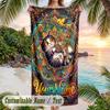 Whimsical Cat Mandala Art Theme Quick Dry Beach Towel Custom Name Text Print Large Sand Resistant Towel Beach Vacation