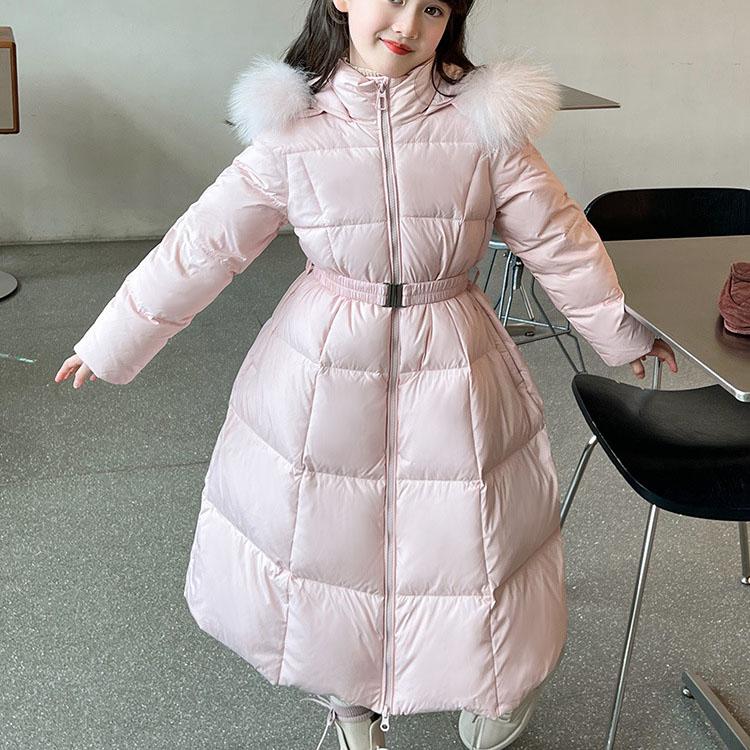 Girls Autumn and Winter Padded Long Solid Colour Jacket with Hood Thickened Loose Warm Outerwear